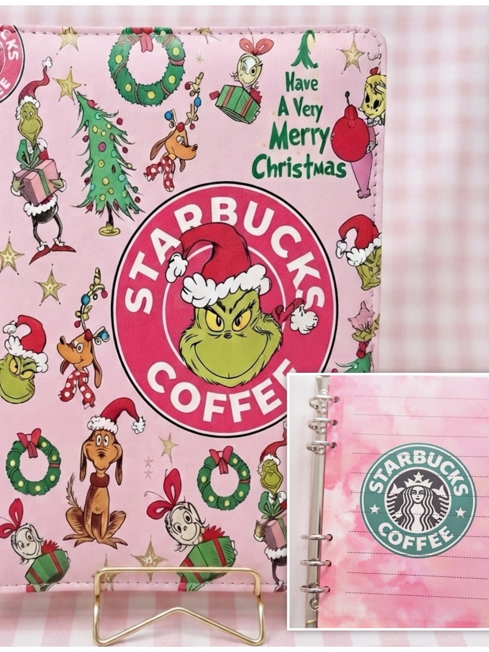 Starbucks Pink Grinch Holiday Planner Cover